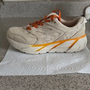 Hoka Beige and Orange Athletic Sneaker